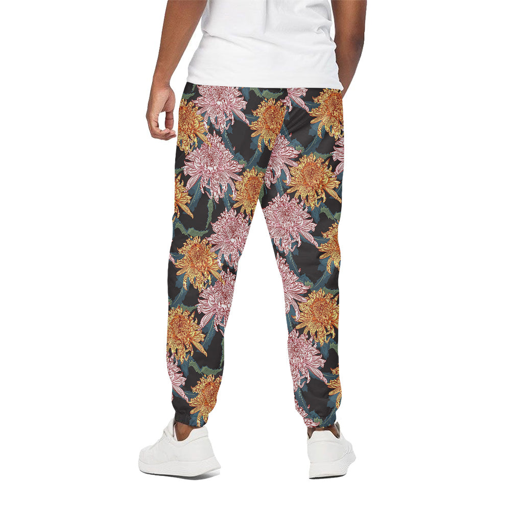 Japanese Chrysanthemum Pattern Print Cotton Pants