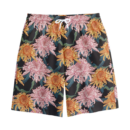 Japanese Chrysanthemum Pattern Print Cotton Shorts