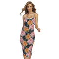 Japanese Chrysanthemum Pattern Print Cross Back Cami Dress