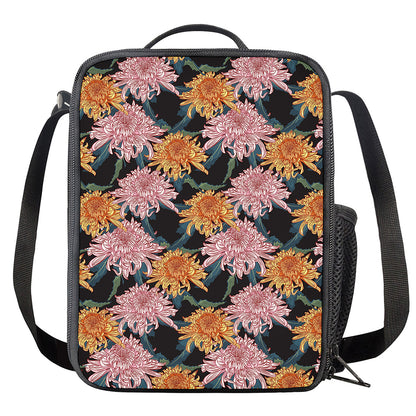 Japanese Chrysanthemum Pattern Print Crossbody Lunch Bag