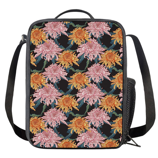 Japanese Chrysanthemum Pattern Print Crossbody Lunch Bag