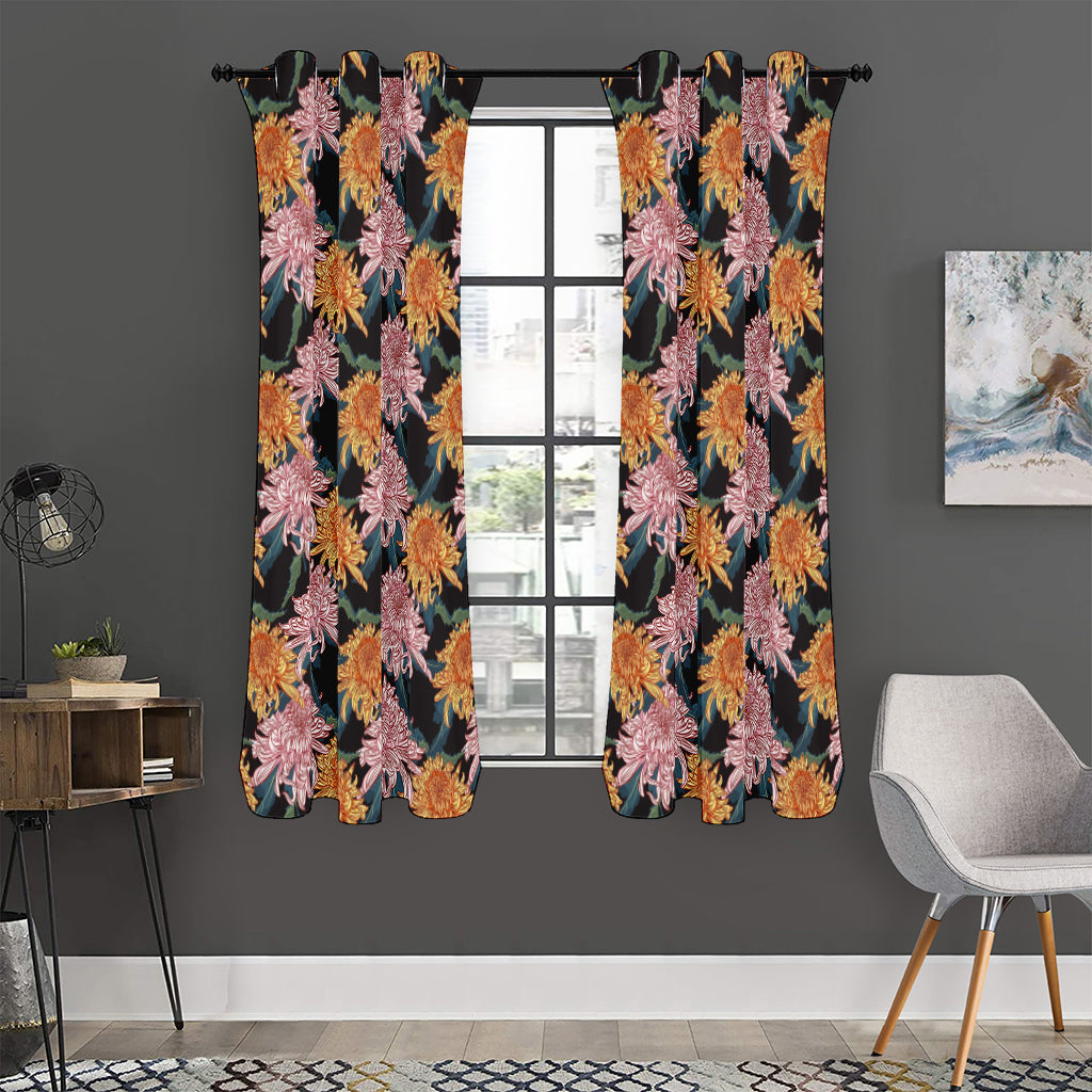 Japanese Chrysanthemum Pattern Print Curtain