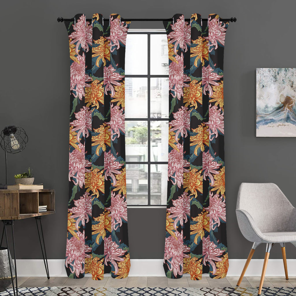 Japanese Chrysanthemum Pattern Print Curtain