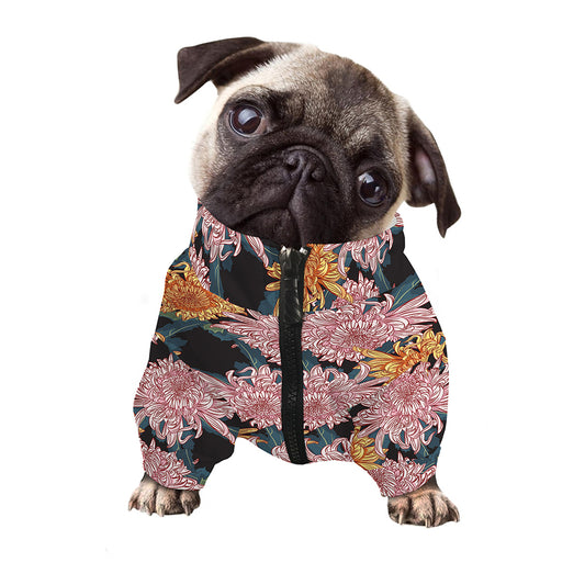 Japanese Chrysanthemum Pattern Print Dog Zip Up Jacket
