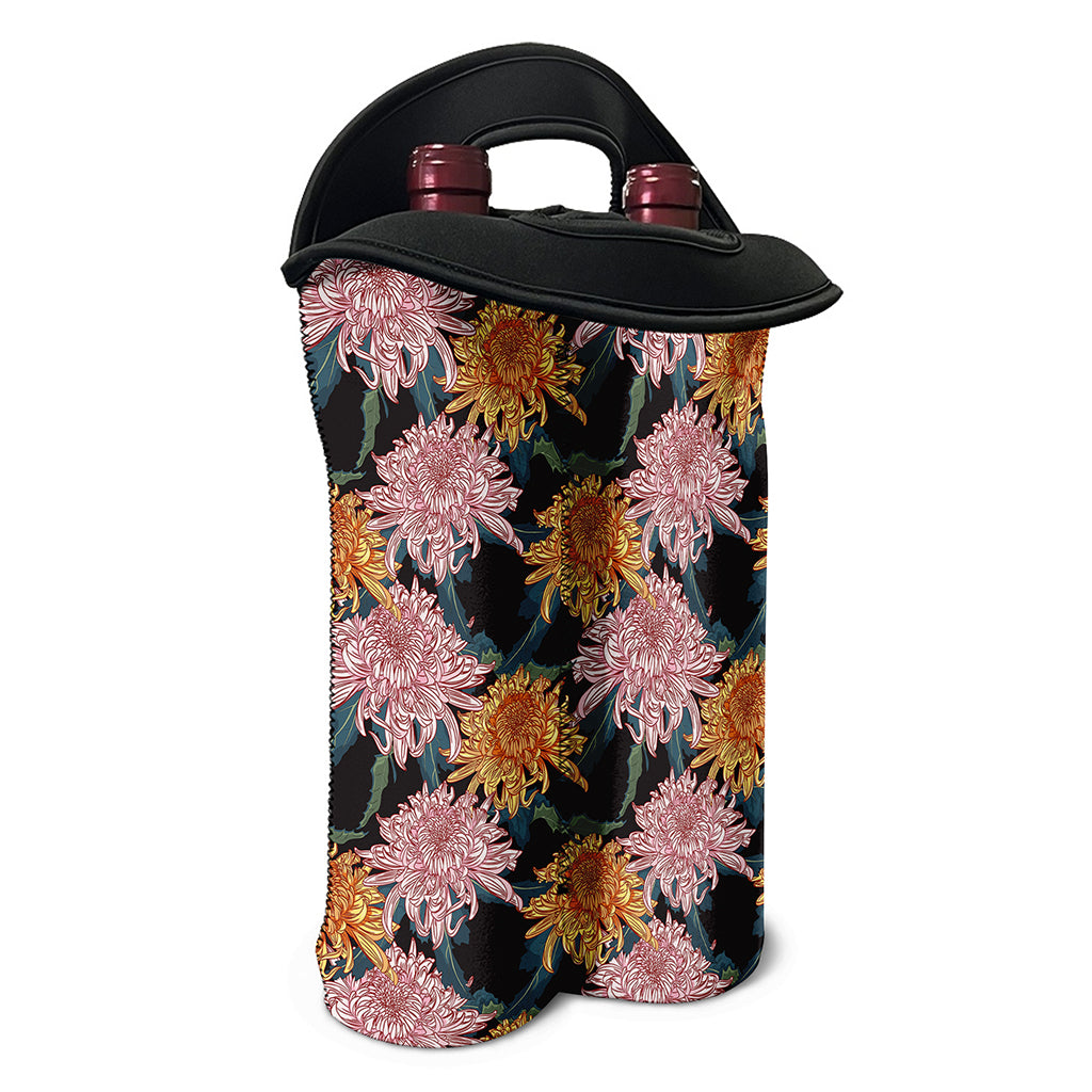 Japanese Chrysanthemum Pattern Print Double Neoprene Wine Tote