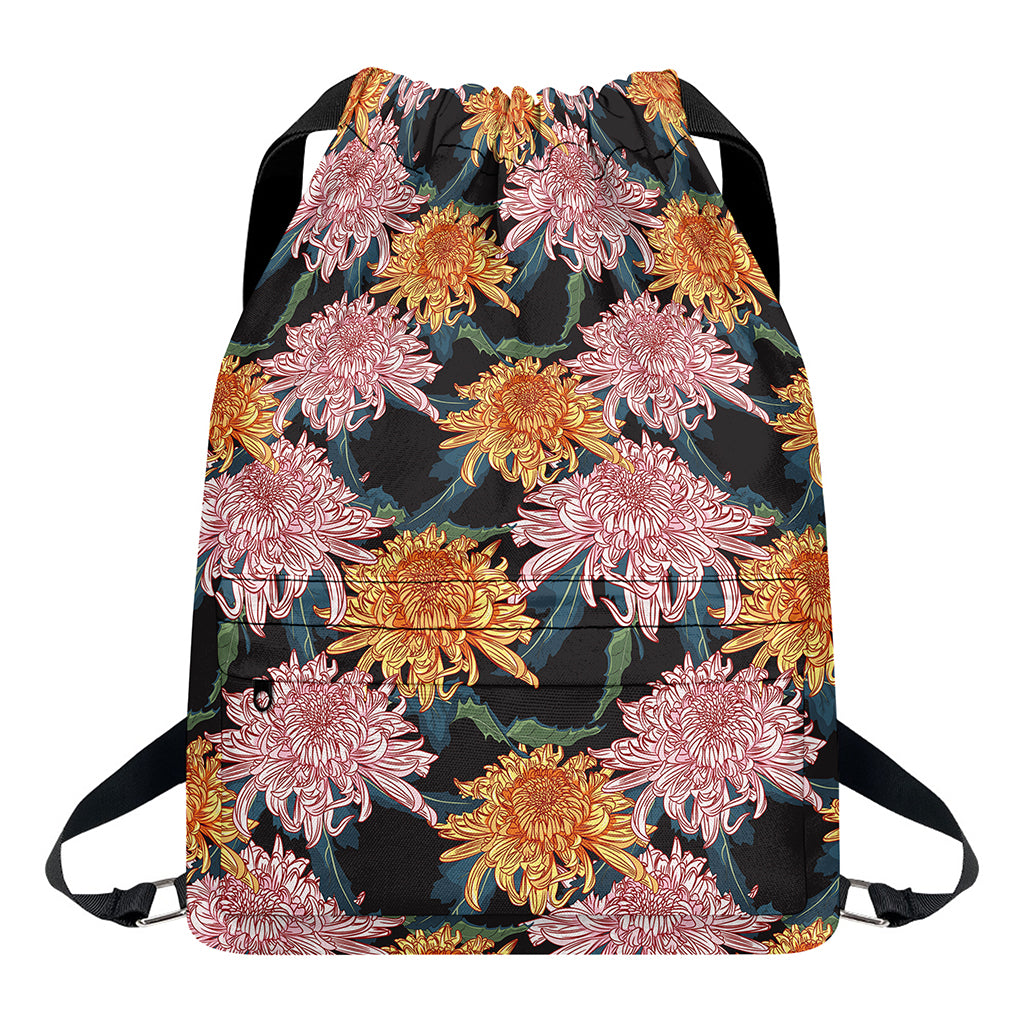 Japanese Chrysanthemum Pattern Print Drawstring Backpack