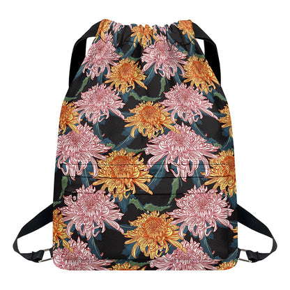 Japanese Chrysanthemum Pattern Print Drawstring Backpack