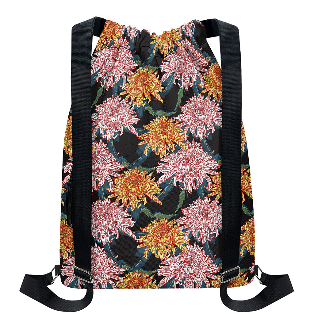 Japanese Chrysanthemum Pattern Print Drawstring Backpack