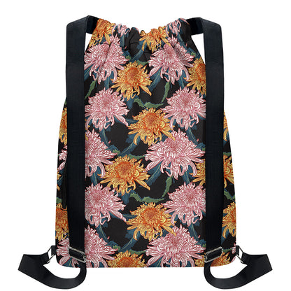Japanese Chrysanthemum Pattern Print Drawstring Backpack