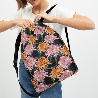 Japanese Chrysanthemum Pattern Print Drawstring Backpack