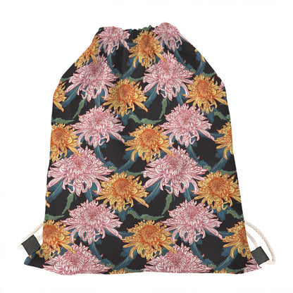 Japanese Chrysanthemum Pattern Print Drawstring Bag