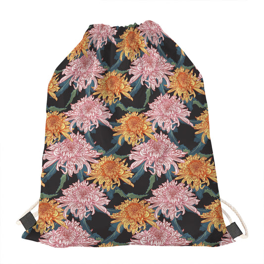 Japanese Chrysanthemum Pattern Print Drawstring Bag