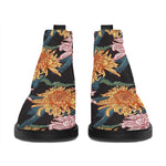 Japanese Chrysanthemum Pattern Print Flat Ankle Boots