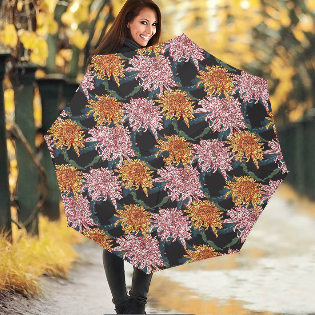 Japanese Chrysanthemum Pattern Print Foldable Umbrella