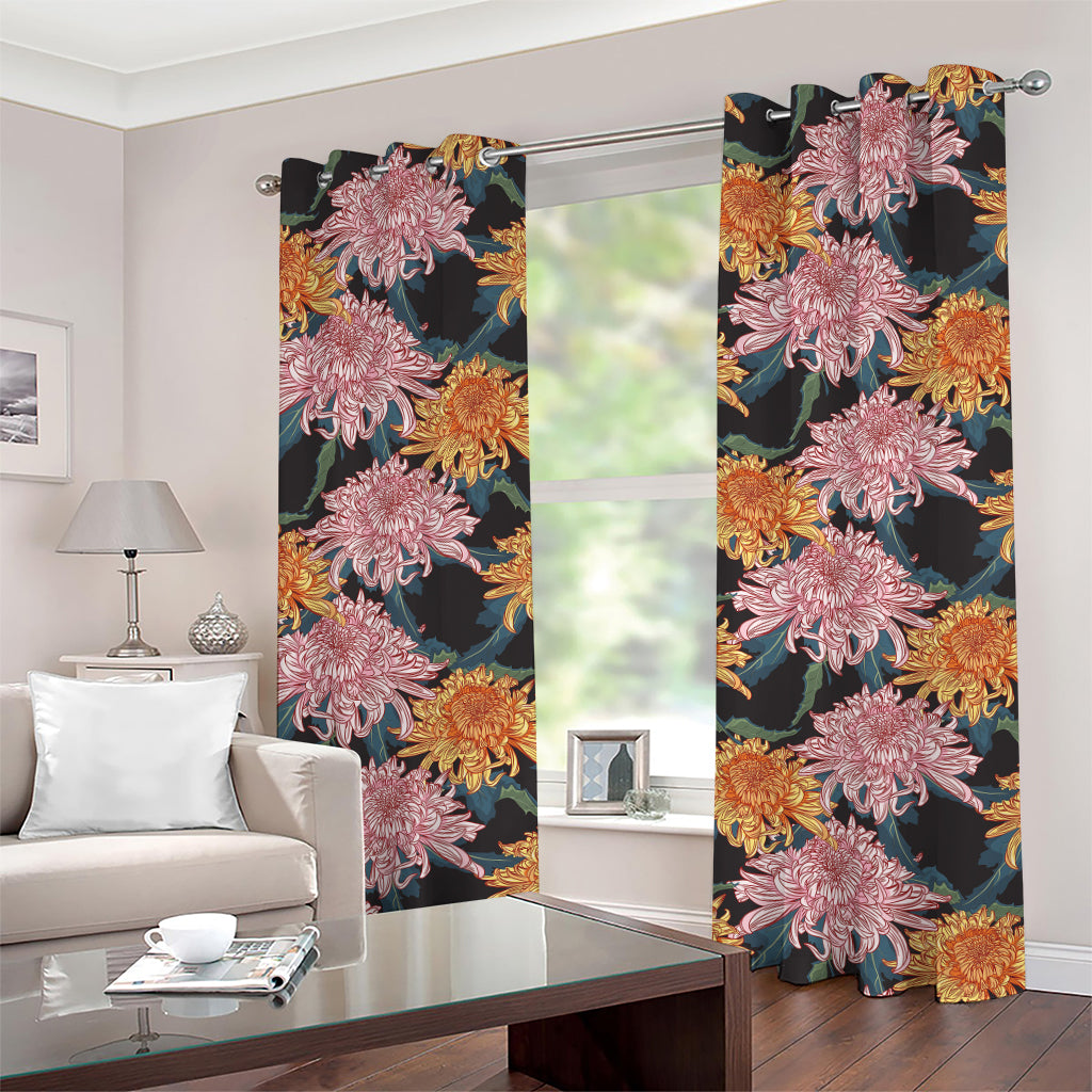 Japanese Chrysanthemum Pattern Print Grommet Curtains