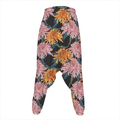 Japanese Chrysanthemum Pattern Print Hammer Pants