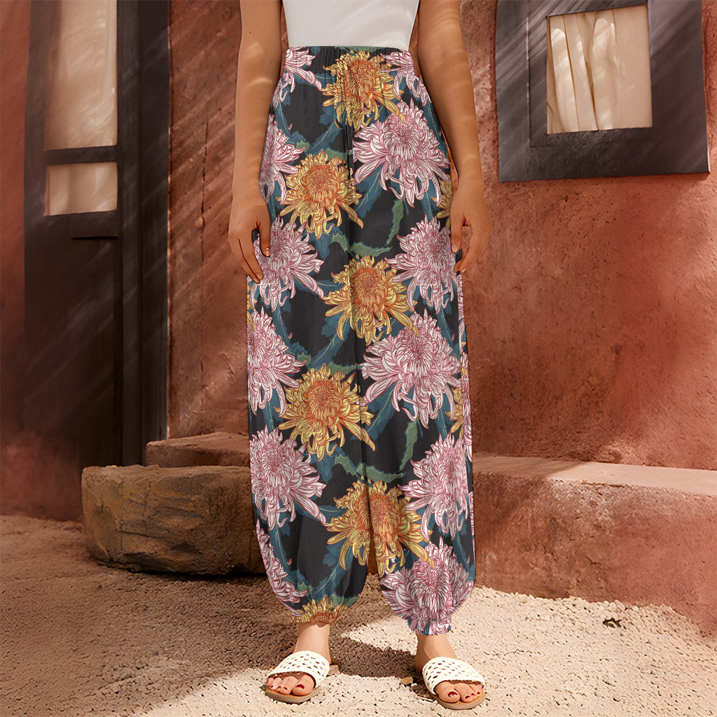 Japanese Chrysanthemum Pattern Print Harem Pants