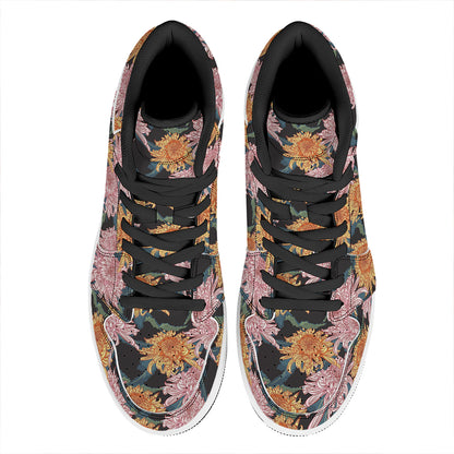 Japanese Chrysanthemum Pattern Print High Top Leather Sneakers
