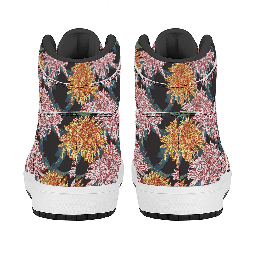 Japanese Chrysanthemum Pattern Print High Top Leather Sneakers