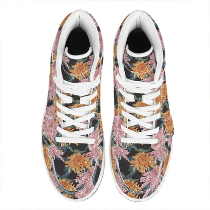Japanese Chrysanthemum Pattern Print High Top Leather Sneakers
