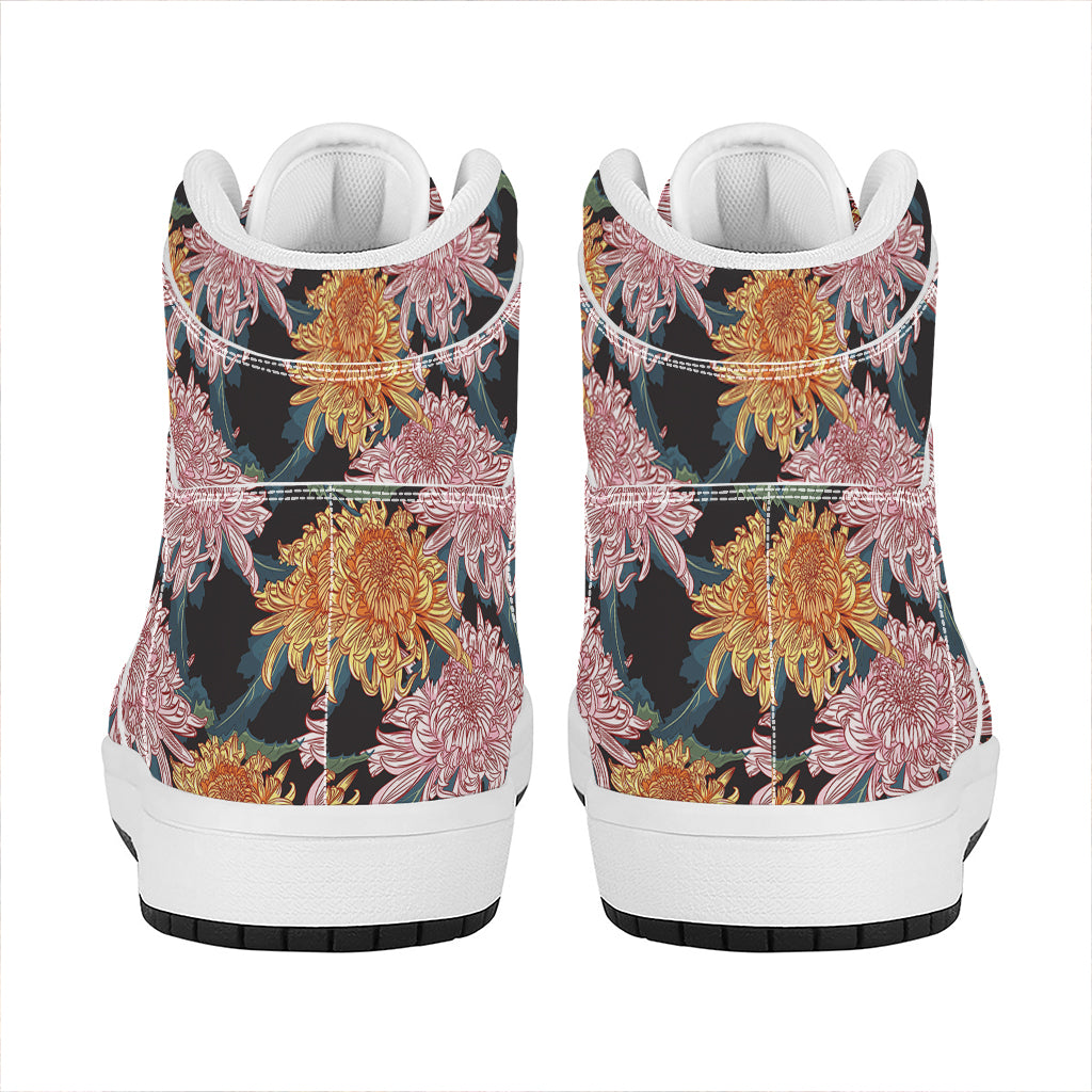 Japanese Chrysanthemum Pattern Print High Top Leather Sneakers