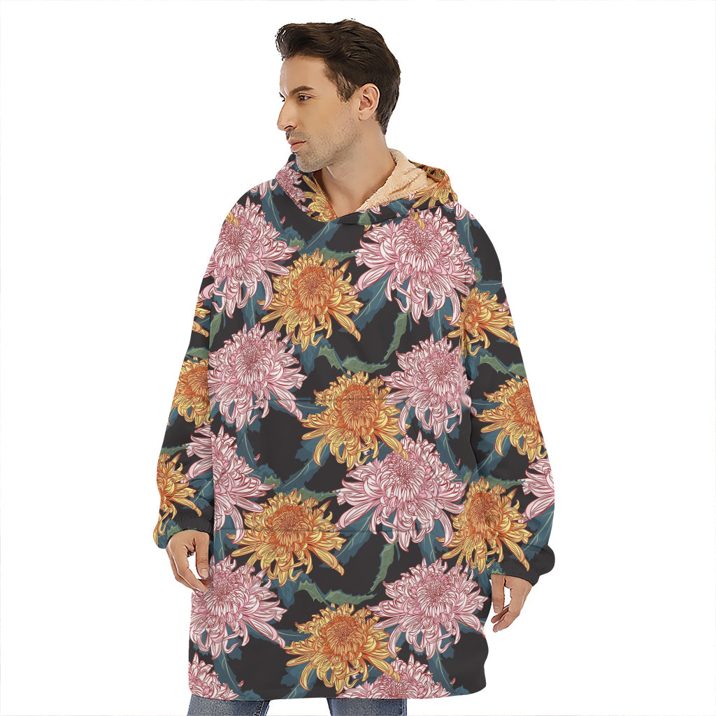 Japanese Chrysanthemum Pattern Print Hoodie Blanket