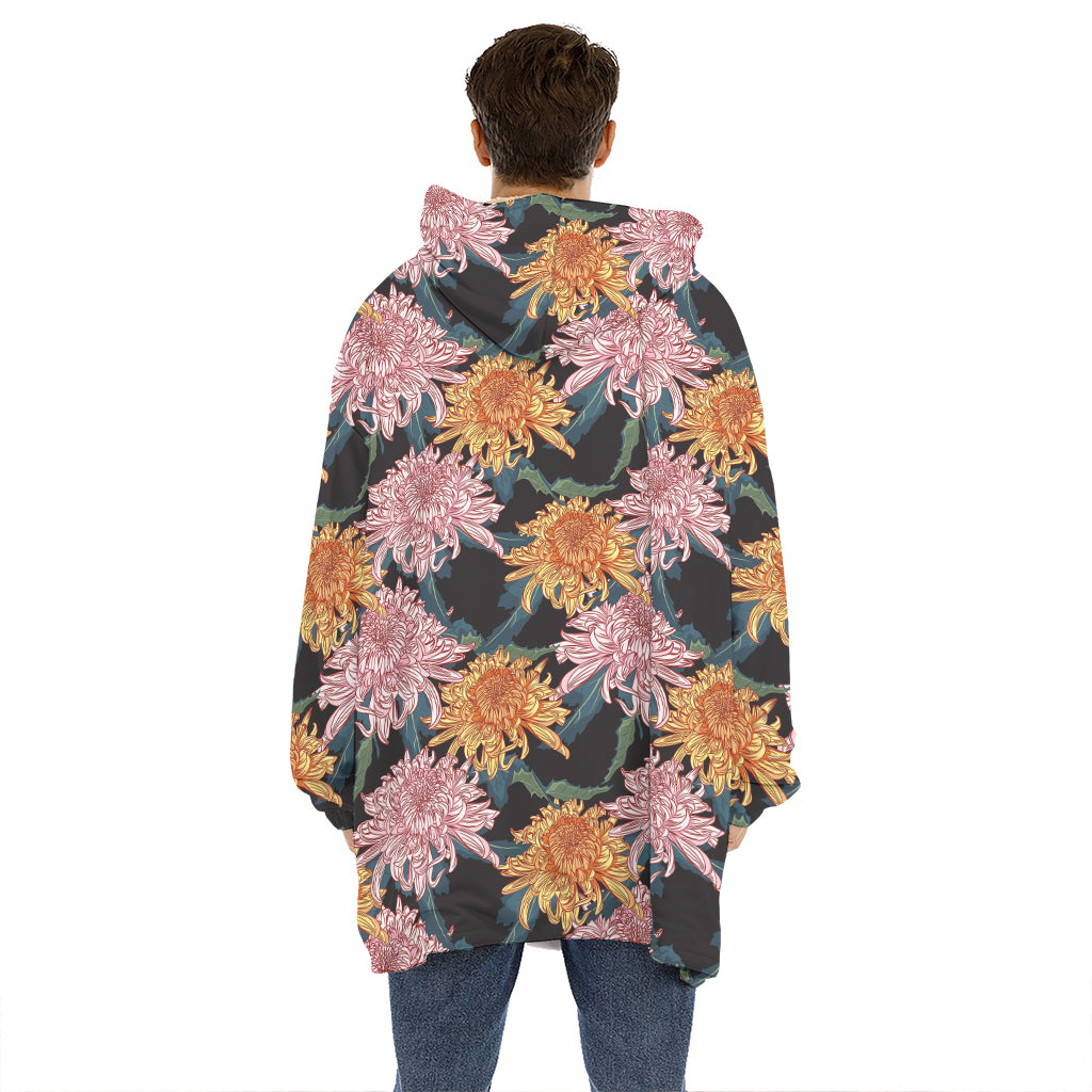 Japanese Chrysanthemum Pattern Print Hoodie Blanket