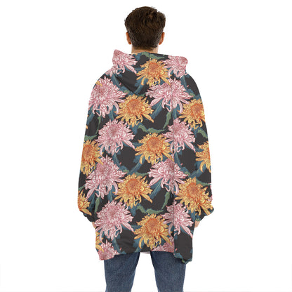 Japanese Chrysanthemum Pattern Print Hoodie Blanket