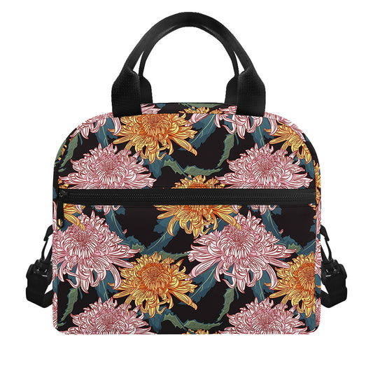 Japanese Chrysanthemum Pattern Print Insulated Lunch Bag