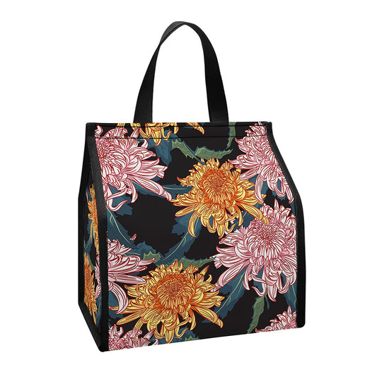 Japanese Chrysanthemum Pattern Print Insulated Lunch Tote