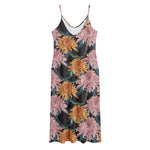 Japanese Chrysanthemum Pattern Print Jersey Midi Cami Dress
