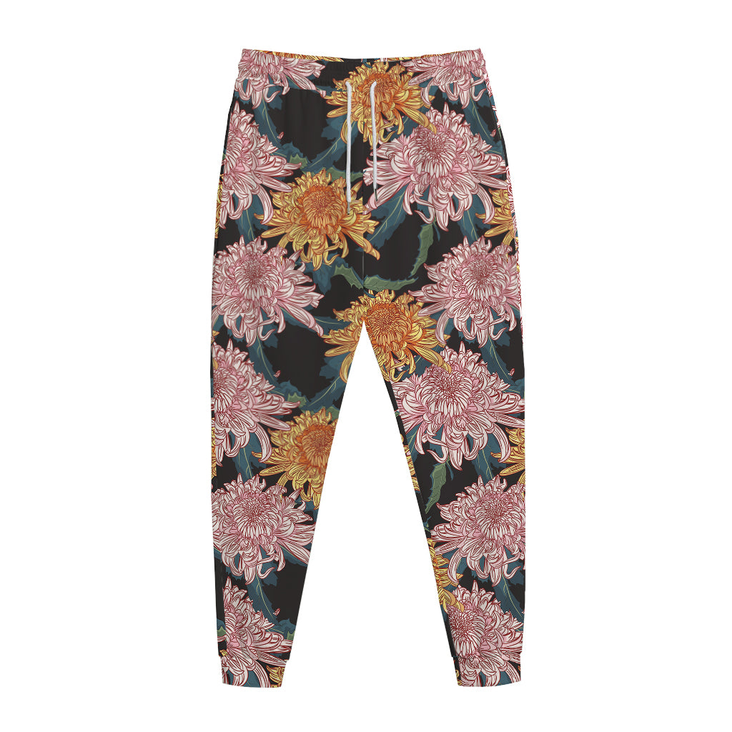 Japanese Chrysanthemum Pattern Print Jogger Pants
