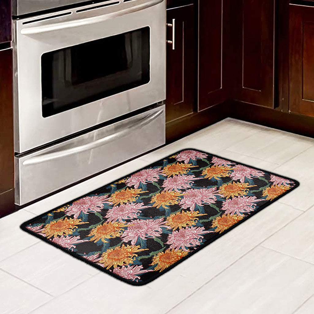 Japanese Chrysanthemum Pattern Print Kitchen Mat