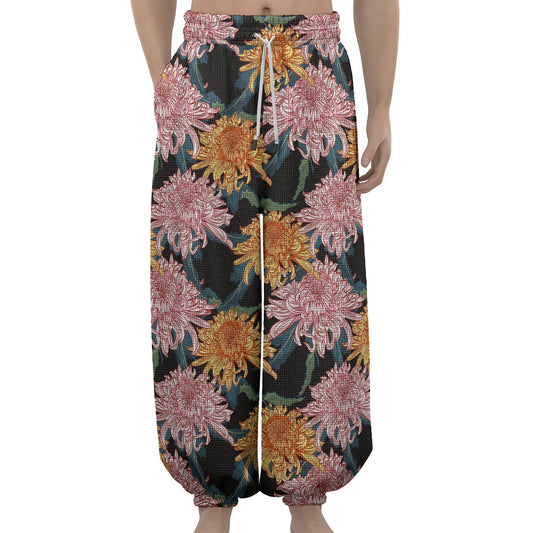 Japanese Chrysanthemum Pattern Print Lantern Pants
