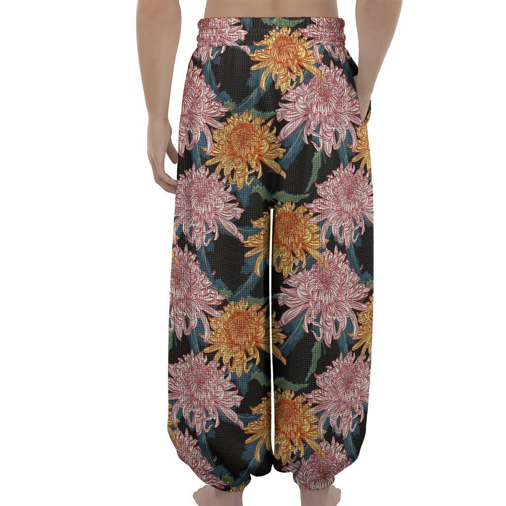 Japanese Chrysanthemum Pattern Print Lantern Pants