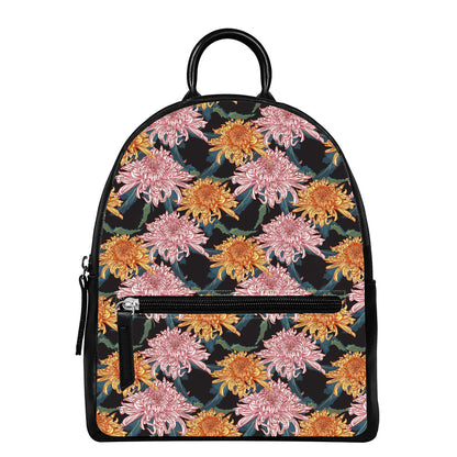 Japanese Chrysanthemum Pattern Print Leather Backpack