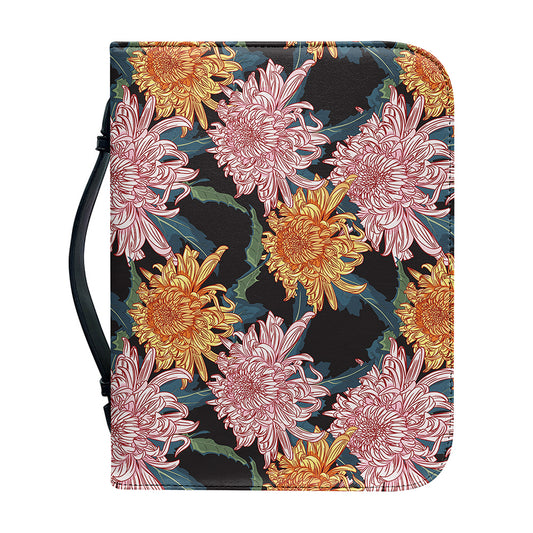 Japanese Chrysanthemum Pattern Print Leather Bible Cover