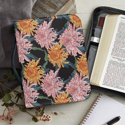 Japanese Chrysanthemum Pattern Print Leather Bible Cover