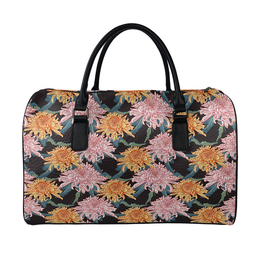 Japanese Chrysanthemum Pattern Print Leather Duffle Bag