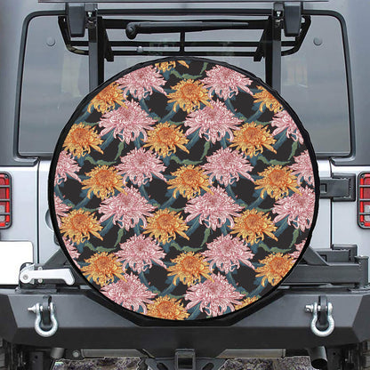 Japanese Chrysanthemum Pattern Print Leather Spare Tire Cover