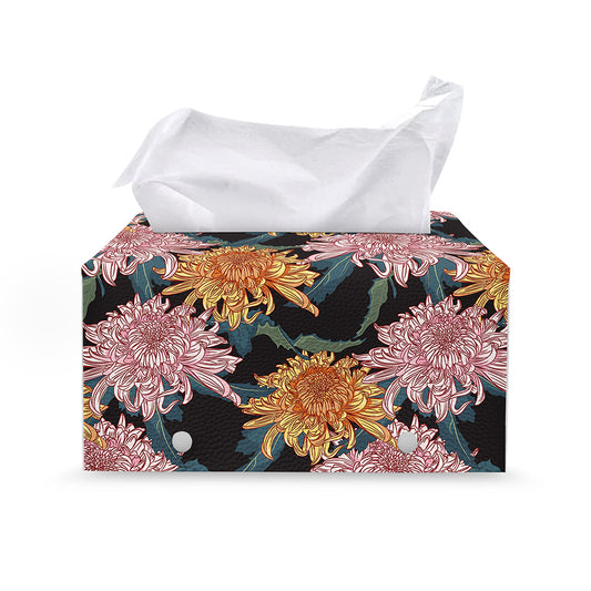 Japanese Chrysanthemum Pattern Print Leather Tissue Box Cover