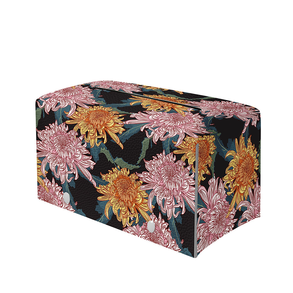 Japanese Chrysanthemum Pattern Print Leather Tissue Box Cover