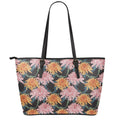 Japanese Chrysanthemum Pattern Print Leather Tote Bag With Zipper