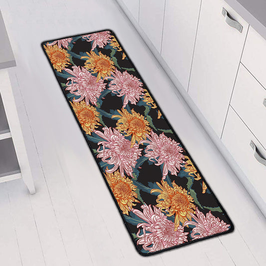 Japanese Chrysanthemum Pattern Print Long Kitchen Mat