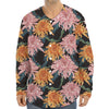 Japanese Chrysanthemum Pattern Print Long Sleeve Baseball Jersey