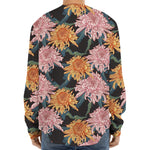 Japanese Chrysanthemum Pattern Print Long Sleeve Baseball Jersey