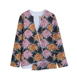 Japanese Chrysanthemum Pattern Print Long Sleeve Short Coat