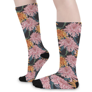 Japanese Chrysanthemum Pattern Print Long Socks