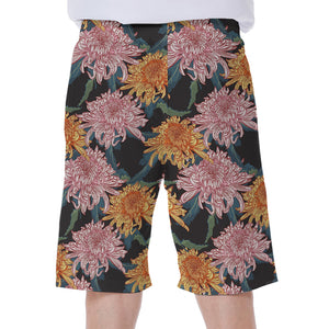 Japanese Chrysanthemum Pattern Print Men's Beach Shorts