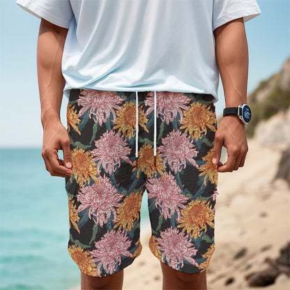 Japanese Chrysanthemum Pattern Print Men's Cargo Shorts
